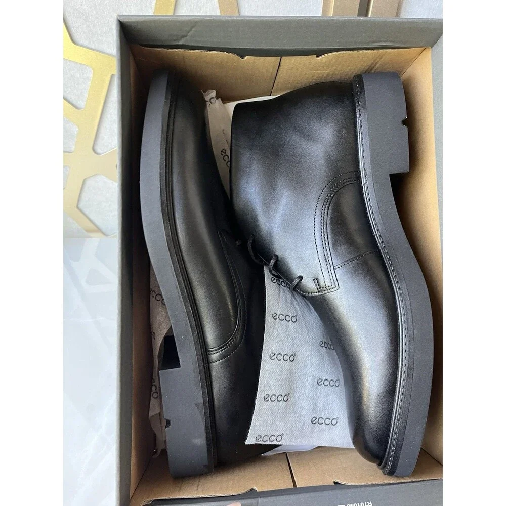 New ECCO Metropole London Black Leather Men Boots Chukka Sz 46 Us 12 12.5